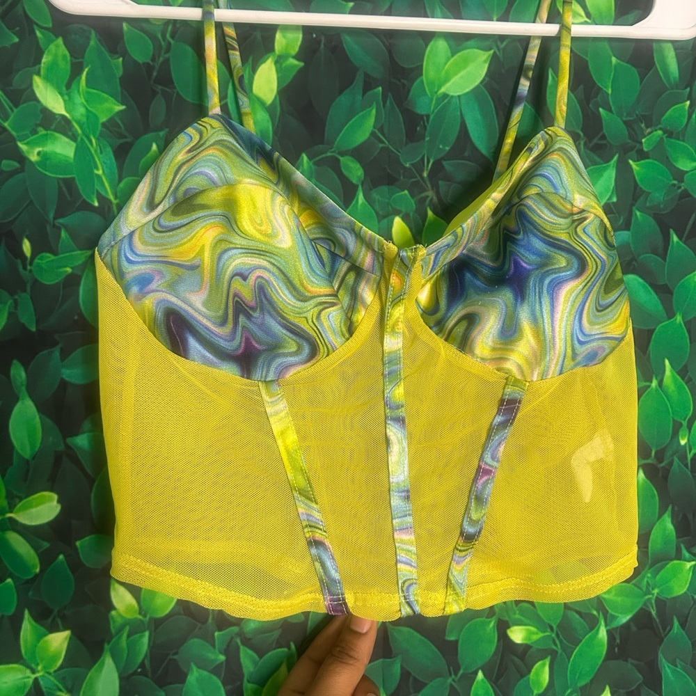 Vibrant Yellow and Multicolor Mesh Crop Top